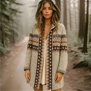 FATE Hooded cardigan Sweater cozy fair isle cabincore Aztec southwest boho